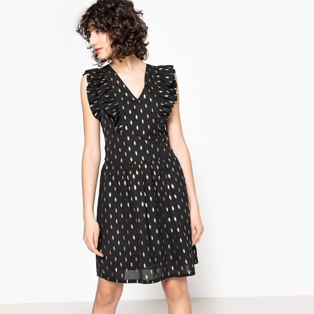 Ieena by MacDuggal Polkadot with Ruffled Cap Sleeves